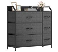 DWVO Commode en Tissu avec 6 tiroirs, Commode pour Chambre à Coucher, Salon avec poignées, Dessus en Bois et Cadre en Acier Robuste, Noir et Gris
