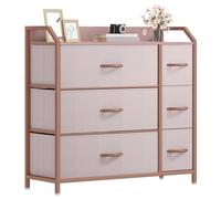 DWVO Commode en Tissu avec 6 tiroirs, Commode pour Chambre à Coucher, Salon avec poignées, Dessus en Bois et Cadre en Acier Robuste, Rose