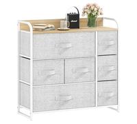 DWVO Commode en Tissu avec 7 tiroirs, Commode pour Chambre à Coucher, Salon avec poignées, Dessus en Bois et Cadre en Acier Robuste, Gris Clair