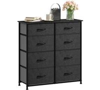 DWVO Commode en Tissu avec 8 tiroirs, Commode pour Chambre à Coucher, Salon avec poignées, Dessus en Bois et Cadre en Acier Robuste, Noir et Gris