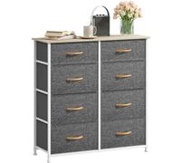 DWVO Commode en Tissu avec 8 tiroirs, Commode pour Chambre à Coucher, Salon avec poignées, Dessus en Bois et Cadre en Acier Robuste, Gris