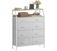 DWVO Commode en Tissu avec 8 tiroirs, Commode pour Chambre à Coucher, Salon avec poignées, Dessus en Bois et Cadre en Acier Robuste, Gris Clair