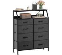 DWVO Commode en Tissu avec 8 tiroirs, Commode pour Chambre à Coucher, Salon avec poignées, Dessus en Bois et Cadre en Acier Robuste, Noir/Gris
