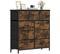 DWVO Commode en Tissu avec 9 tiroirs, Commode pour Chambre à Coucher, Salon avec poignées, Dessus en Bois et Cadre en Acier Robuste, Marron Rustique