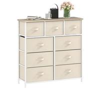 DWVO Commode en Tissu avec 9 tiroirs, Commode pour Chambre à Coucher, Salon avec poignées, Dessus en Bois et Cadre en Acier Robuste, Blanc crème