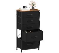 DWVO Commode étroite avec 5 tiroirs, Commode en Tissu avec Poche latérale et Crochets, poignée Facile à Tirer, Cadre en Acier Robuste pour Chambre à Coucher, Salon, Noir