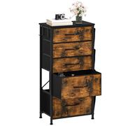 DWVO Commode étroite avec 5 tiroirs, Commode en Tissu avec Poche latérale et Crochets, poignée Facile à Tirer, Cadre en Acier Robuste pour Chambre à Coucher, Salon, Marron Rustique