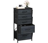 DWVO Commode étroite avec 5 tiroirs, Commode en Tissu avec Poche latérale et Crochets, poignée Facile à Tirer, Cadre en Acier Robuste pour Chambre à Coucher, Salon, Gris Anthracite