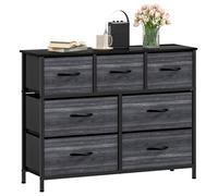 DWVO Commode Large en Tissu avec 7 tiroirs, Commode pour Chambre à Coucher, Salon avec poignées, Dessus en Bois et Cadre en Acier Robuste, Grain de Bois Noir Anthracite