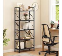 DWVO Étagère à Livres à 5 Niveaux, bibliothèque en Bois et métal, Rangement pour Livres, étagère Industrielle Haute pour Salon, Cuisine ou Chambre à Coucher, Noir