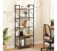 DWVO Étagère à Livres à 5 Niveaux, bibliothèque en Bois et métal, Rangement pour Livres, étagère Industrielle Haute pour Salon, Cuisine ou Chambre à Coucher, Gris