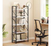 DWVO Étagère à Livres à 5 Niveaux, bibliothèque en Bois et métal, Rangement pour Livres, étagère Industrielle Haute pour Salon, Cuisine ou Chambre à Coucher, Blanc