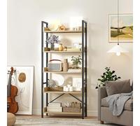 DWVO Grande bibliothèque Industrielle à 5 Niveaux, 64 cm de Large et 160 cm de Haut, Grande étagère en Bois et étagère en métal pour Salon, Maison, bibliothèque Couleur chêne
