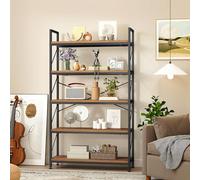 DWVO Grande bibliothèque industrielle à 5 niveaux, 80 cm de large et 158 cm de haut, grande étagère en bois et en métal, étagère de rangement pour salon, bureau à domicile, étagère marron rustique