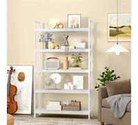 DWVO Grande bibliothèque Industrielle à 5 Niveaux, 80 cm de Large et 158 cm de Haut, Grande étagère en Bois et étagère en métal, étagère de Rangement pour Salon, Bureau à Domicile, Blanc Pur
