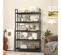DWVO Grande bibliothèque industrielle à 5 niveaux, 80 cm de large et 158 cm de haut, grande étagère en bois et étagère en métal, étagère de rangement pour salon, bureau à domicile, bibliothèque noire