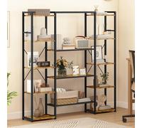 DWVO Grande bibliothèque Industrielle avec 13 étagères, étagère en Bois et étagère en métal, étagère de Rangement pour Salon, Bureau à Domicile, Marron Rustique