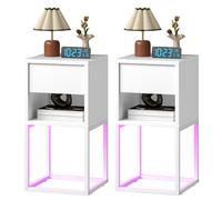 DWVO Lot de 2 Tables de Chevet LED avec tiroir et Table Basse Ouverte à 3 Niveaux avec étagère Ouverte, Fonctionne comme Table de Nuit, Convient pour Chambre à Coucher, Salon, Blanc