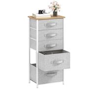 DWVO Petite Commode en Tissu avec 5 tiroirs, Commode pour Chambre à Coucher, Salon avec poignées, Dessus en Bois et Cadre en Acier Robuste, Gris Clair