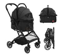 DWVO Poussette 3 en 1 pour chien jusqu'à 15,9 kg - Pliable avec coussin, fenêtre en maille et porte-gobelet - Roues EVA résistantes à l'usure à 360° - Pour chiens et chats - Noir