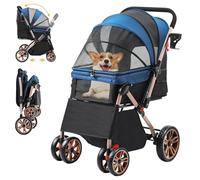 DWVO Poussette Chien 3 en 1 Poussette Buggy pliable Animaux Jusqu'à 22kg Chariot Pliant Chien Chat Tissu 600D Oxford Acier, 58,5 x 76 x 105 cm,Roues Résistant à l'Usure à 360°