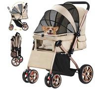 DWVO Poussette pour chien 3 en 1 - Pliable - Poussette pour chat jusqu'à 22 kg - Roues EVA résistantes à l'usure à 360° - Panier de rangement - Fenêtre en filet - 58,5 x 76 x 105 cm - Poussette pour