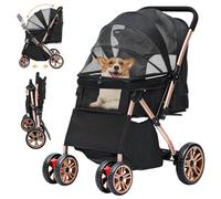 DWVO Poussette pour chien 3 en 1 - Pliable - Poussette pour chat jusqu'à 22 kg - Roues EVA résistantes à l'usure à 360° - Panier de rangement - Fenêtre en filet - 58,5 x 76 x 105 cm - Poussette pour