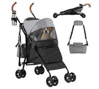 DWVO Poussette pour chien et chat jusqu'à 11,3 kg - Pliable - Avec coussin - Panier de rangement - 45 x 80 x 103 cm - Gris noir