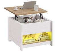 DWVO Table Basse à Plateau Relevable avec Éclairage LED, Table de Salon Carrée Moderne avec Rangement Caché et Étagère Ouverte, 60 x 60 x 45 cm
