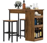 DWVO Table de Bar avec 2 tabourets et étagère de Rangement, Style Industriel pour Cuisine, Salle à Manger, pub, Marron Rustique