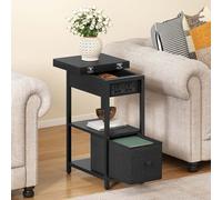 DWVO Table de Chevet Étroite avec Multiprise, Port USB, Table d’Appoint Espace de Rangement à 3 Niveaux pour Salon, Chambre à Coucher, 30 x 60 x 62 cm, Noir