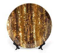 DWVSFJM Assiette décorative en porcelaine anglaise à paillettes dorées avec support de présentation - Assiette décorative en porcelaine ronde - Pour décoration murale - 25,4 cm
