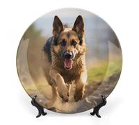 DWVSFJM Assiette décorative en porcelaine anglaise avec support de présentation - Assiette ronde décorative en porcelaine - 17,8 cm - Motif chien de berger allemand