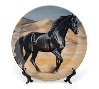 DWVSFJM Assiette décorative en porcelaine anglaise avec support de présentation - Assiette ronde en porcelaine - 17,8 cm - Motif cheval arabe noir