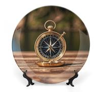 DWVSFJM Assiette décorative en porcelaine anglaise avec support de présentation - Assiette ronde en porcelaine - 20,3 cm - Motif : bateau à voile - Boussole nautique - Décoration murale