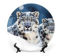 DWVSFJM Assiette décorative en porcelaine anglaise avec support de présentation - Assiette ronde en porcelaine - 20,3 cm - Motif léopard des neiges aux yeux bleus