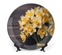DWVSFJM Assiette décorative en porcelaine anglaise imprimée bouquet de jonquilles avec support de présentation - Assiette décorative ronde en porcelaine - Pour décoration murale - 17,8 cm