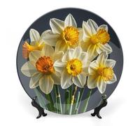DWVSFJM Assiette décorative en porcelaine anglaise imprimée bouquet de jonquilles avec support de présentation - Assiette décorative ronde en porcelaine - Pour décoration murale - 17,8 cm