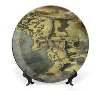 DWVSFJM Assiette décorative en porcelaine anglaise imprimée carte de la Terre du Milieu avec présentoir Assiette décorative en céramique Assiette ronde en porcelaine Art Artisanat pour décoration