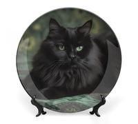 DWVSFJM Assiette décorative en porcelaine anglaise imprimée chat allongé sur une couverture avec support de présentation - Assiette décorative ronde en porcelaine - Pour décoration murale - 25,4 cm