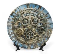 DWVSFJM Assiette décorative en porcelaine anglaise imprimée d'engrenages steampunk cool avec support de présentation - Assiette décorative ronde en porcelaine - Pour décoration murale - 15,2 cm
