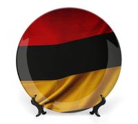 DWVSFJM Assiette décorative en porcelaine anglaise imprimée drapeau de l'Allemagne avec présentoir - Assiette décorative en céramique - Assiette ronde en porcelaine - Artisanat pour décoration murale