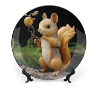DWVSFJM Assiette décorative en porcelaine anglaise imprimée écureuil en résine avec présentoir - Assiette décorative en céramique - Assiette ronde en porcelaine - Artisanat pour décoration murale
