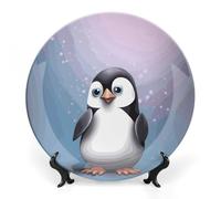DWVSFJM Assiette décorative en porcelaine anglaise imprimée I Love Penguins avec support de présentation - Assiette décorative ronde en porcelaine - Pour décoration murale - 25,4 cm