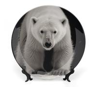 DWVSFJM Assiette décorative en porcelaine anglaise imprimée ours polaire avec support de présentation - Assiette décorative ronde en porcelaine - Pour décoration murale - 15,2 cm