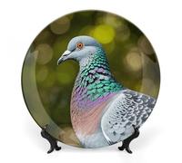 DWVSFJM Assiette décorative en porcelaine anglaise imprimée pigeon gris avec support de présentation - Assiette décorative ronde en porcelaine - 25,4 cm