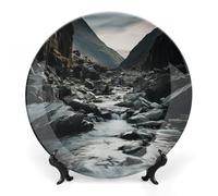 DWVSFJM Assiette décorative en porcelaine anglaise imprimée rivière et grise avec support de présentation - Assiette décorative en porcelaine ronde en porcelaine - Artisanat pour décoration murale