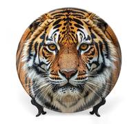 DWVSFJM Assiette décorative en porcelaine anglaise imprimée tigre féroce avec support de présentation - Assiette décorative ronde en porcelaine - Pour décoration murale - 17,8 cm