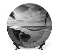 DWVSFJM Assiette décorative en porcelaine anglaise noire et blanche avec présentoir - Assiette décorative en céramique - Assiette ronde en porcelaine - Artisanat pour décoration murale - 25,4 cm