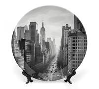 DWVSFJM Assiette décorative en porcelaine anglaise noire et blanche avec support de présentation - Assiette décorative ronde en porcelaine - 25,4 cm